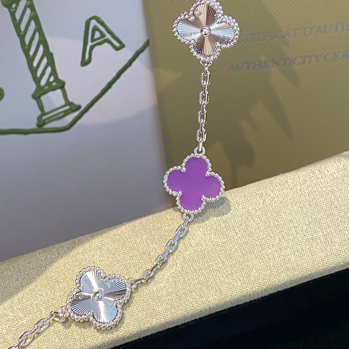 [Angela Jewellery]CLOVER  5 MOTIFS  PURPLE VIOLET BRACELET SILVER