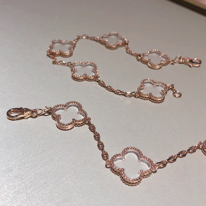[Angela Jewellery]CLOVER 5 MOTIF ROCK CRYSTAL PINK GOLD BRACELET