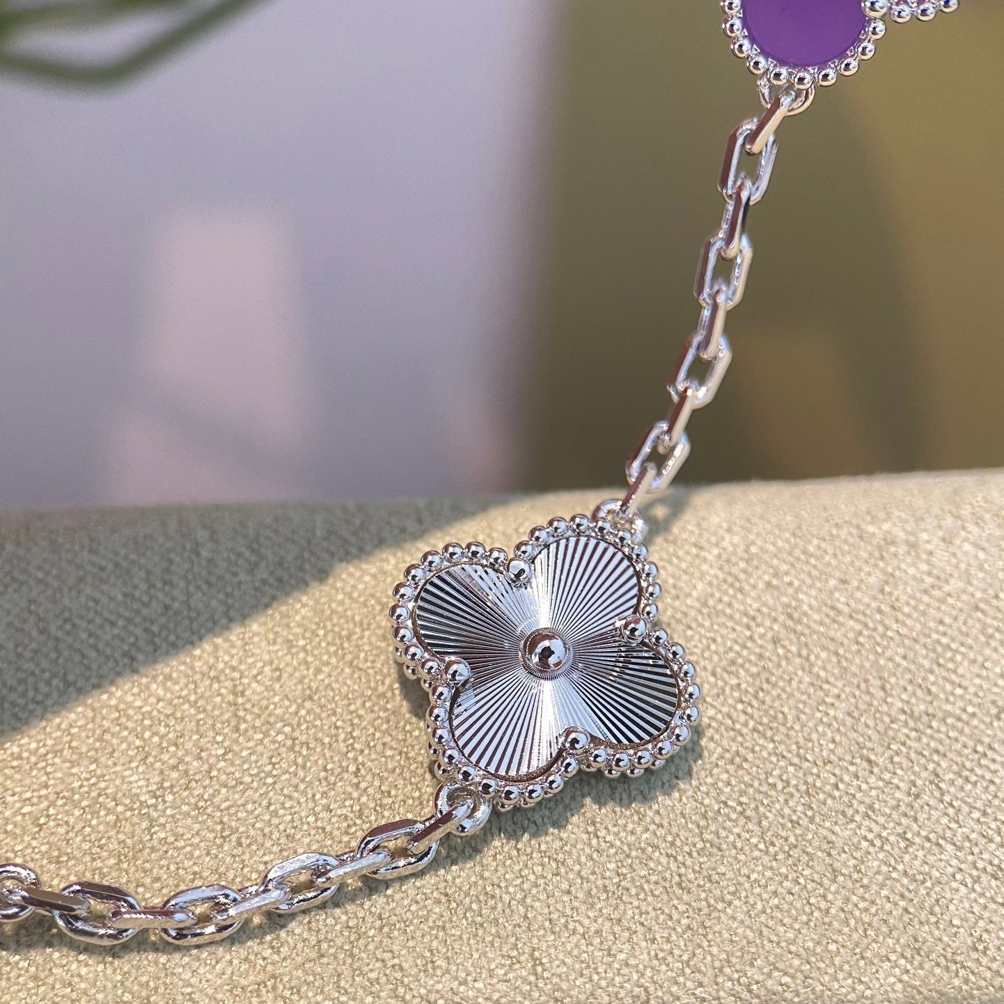 [Angela Jewellery]CLOVER  5 MOTIFS  PURPLE VIOLET BRACELET SILVER