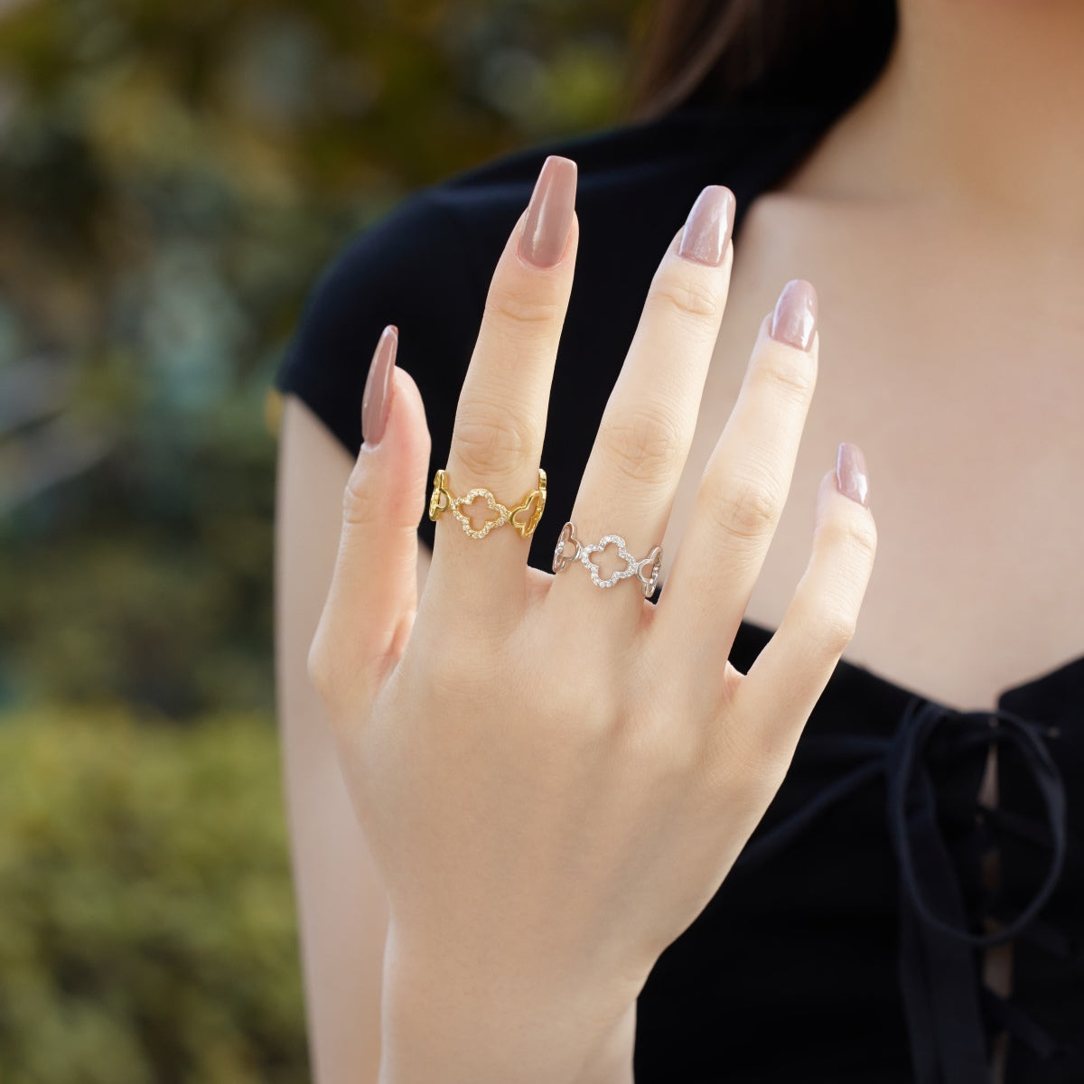 Angela Jewelry]Hollow Design Four-Leaf Clover Flower Shape Ring