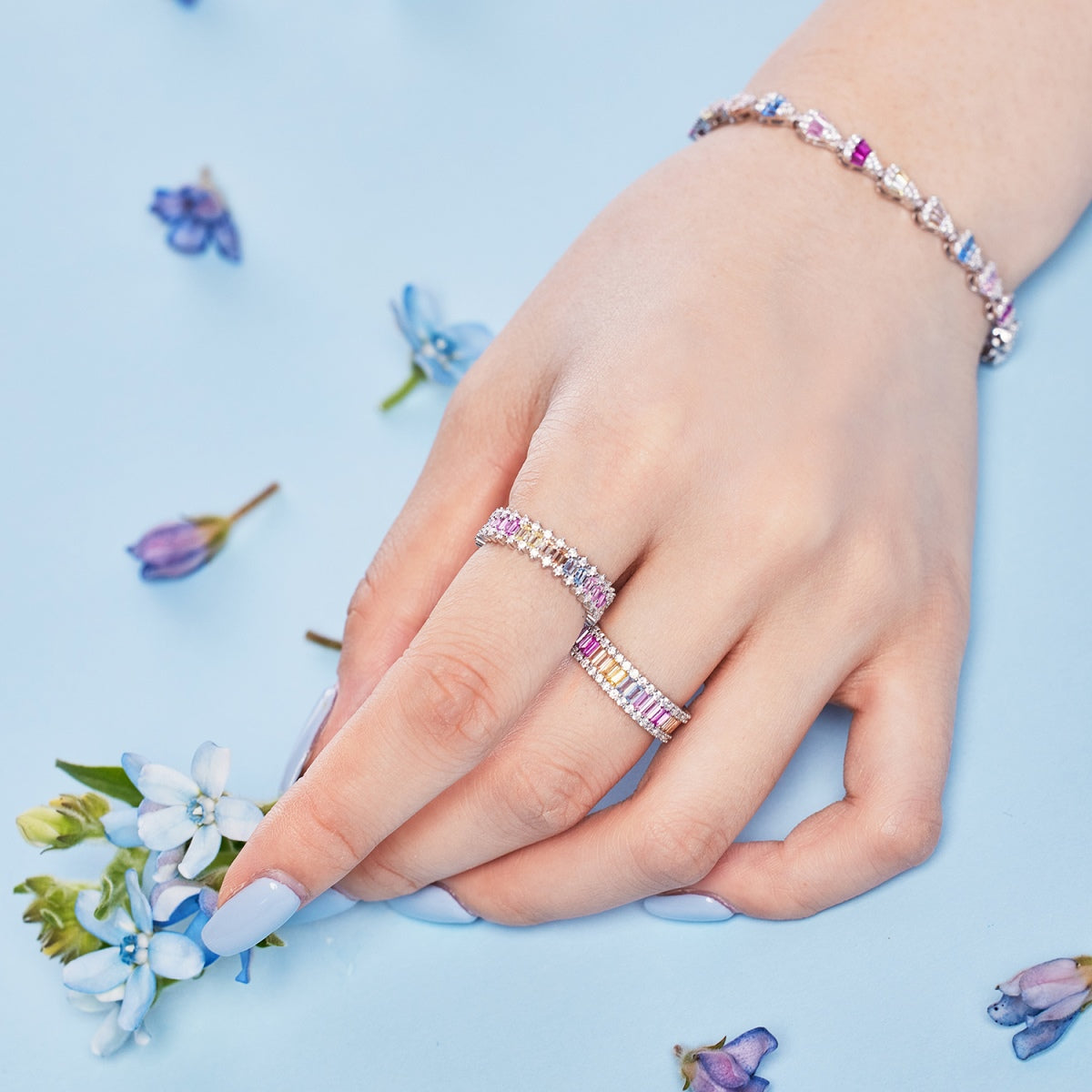 Angela Jewelry]Dainty Kaleidoscopic Emerald Cut Daily Ring