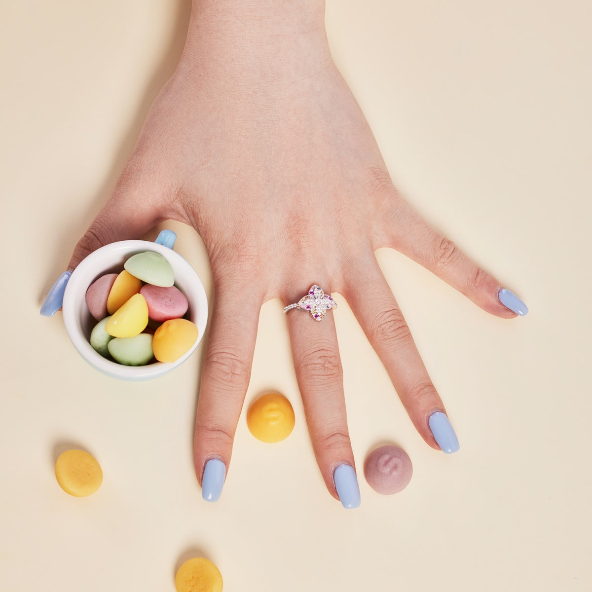 Angela Jewelry]Luxurious Colorful Flower Shape Banquet Ring