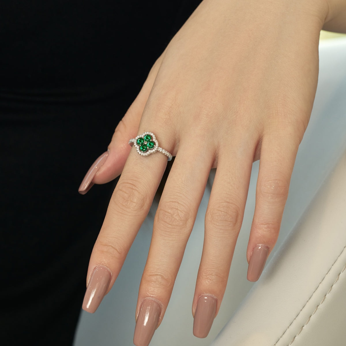 Angela Jewelry]Four Leaf Clover Flower Design Ring