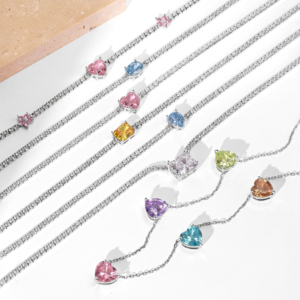 Angela Jewelry]Dazzling Pink Heart Flower Necklace