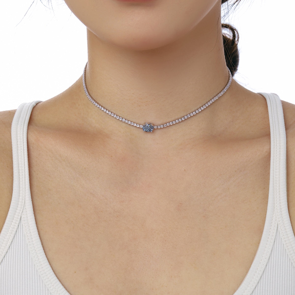 Angela Jewelry]1.0 Carat Shining Oval Cut Necklace