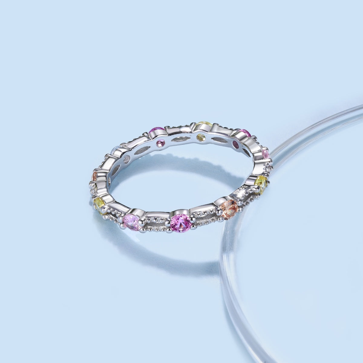 Angela Jewelry]Sparkling Colorful Round Cut Tennis Ring