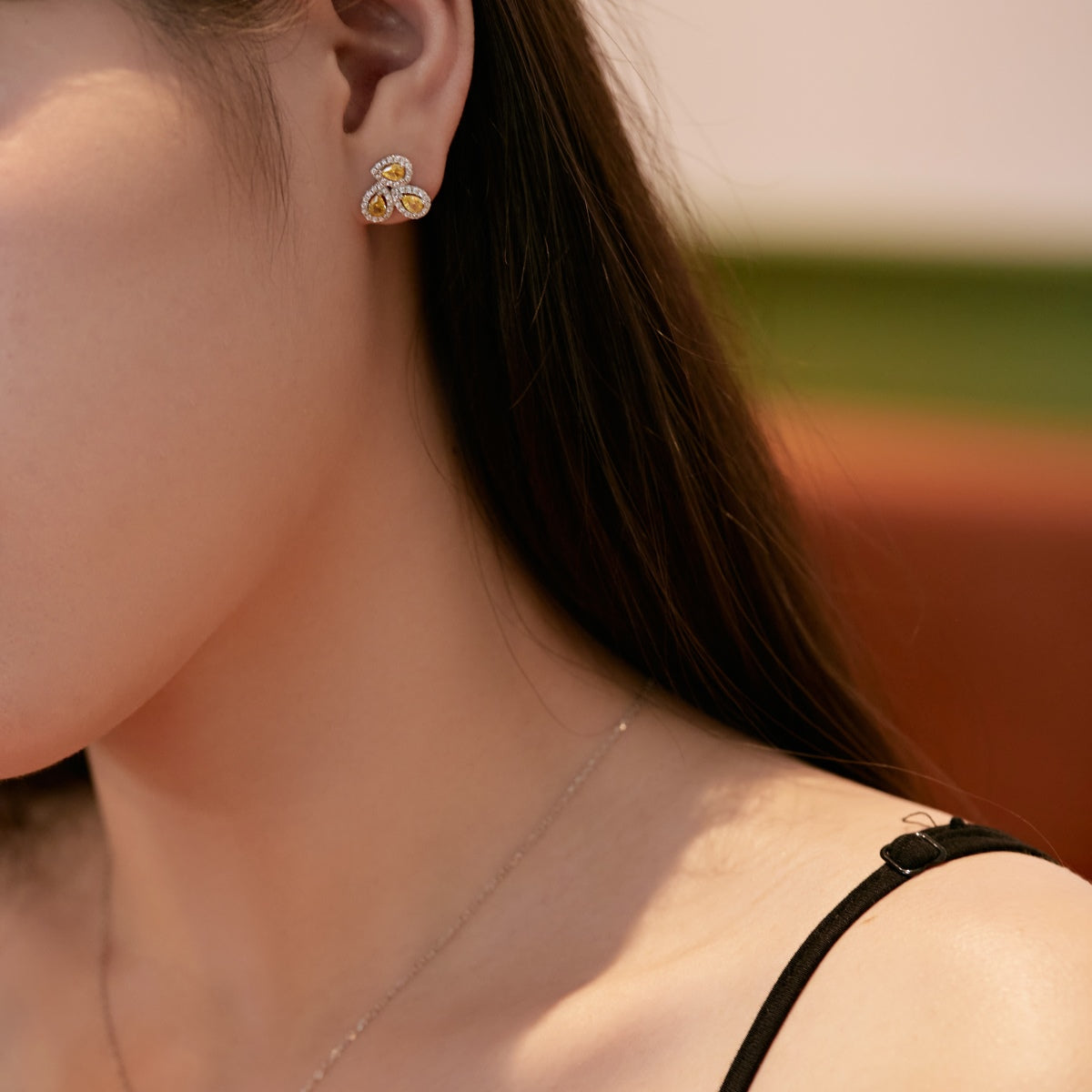 Angela Jewelry]Ornate Flower Shape Pear Cut Lover Earrings