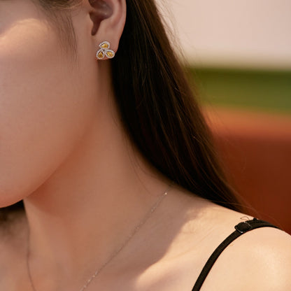 Angela Jewelry]Ornate Flower Shape Pear Cut Lover Earrings