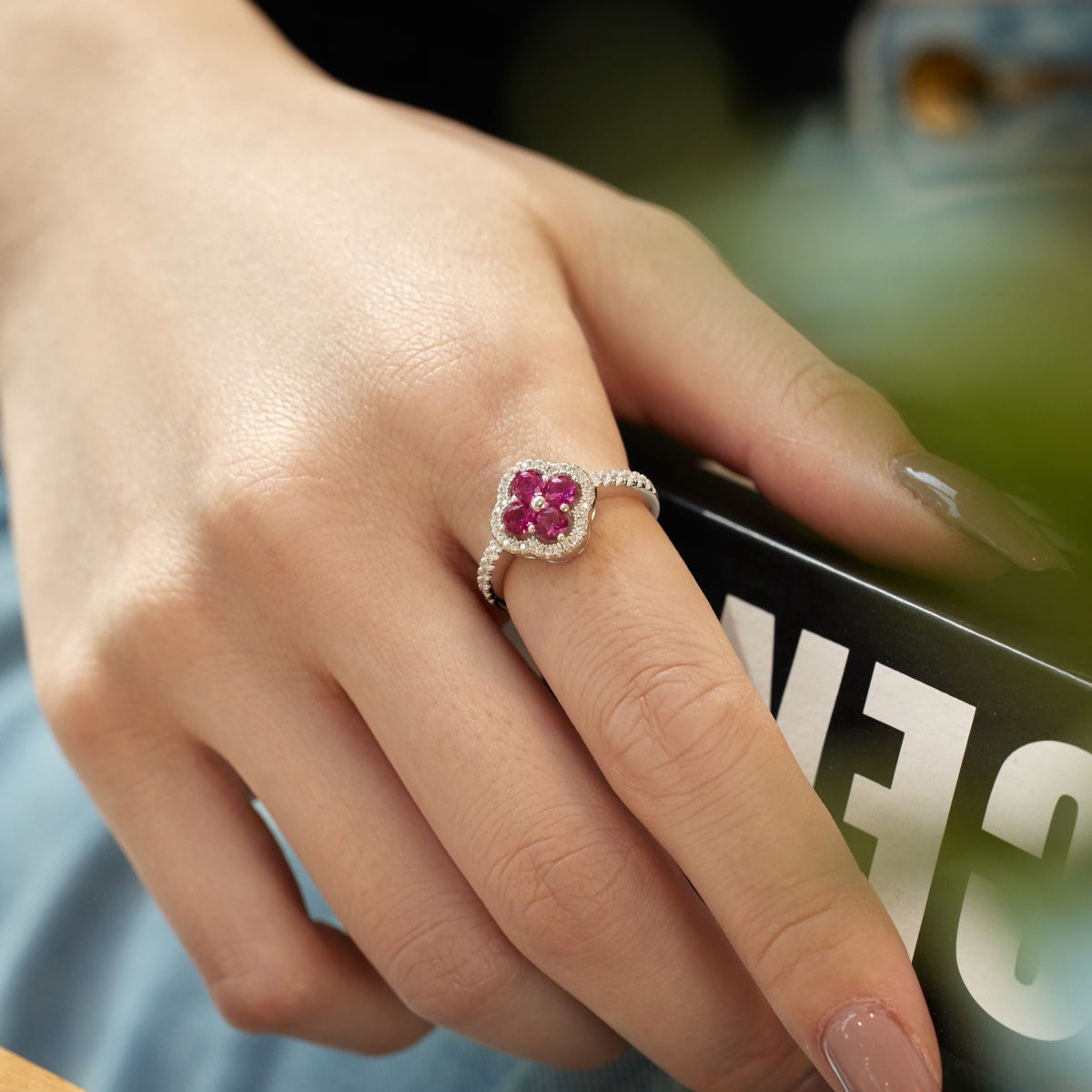 Angela Jewelry]Four Leaf Clover Flower Design Ring