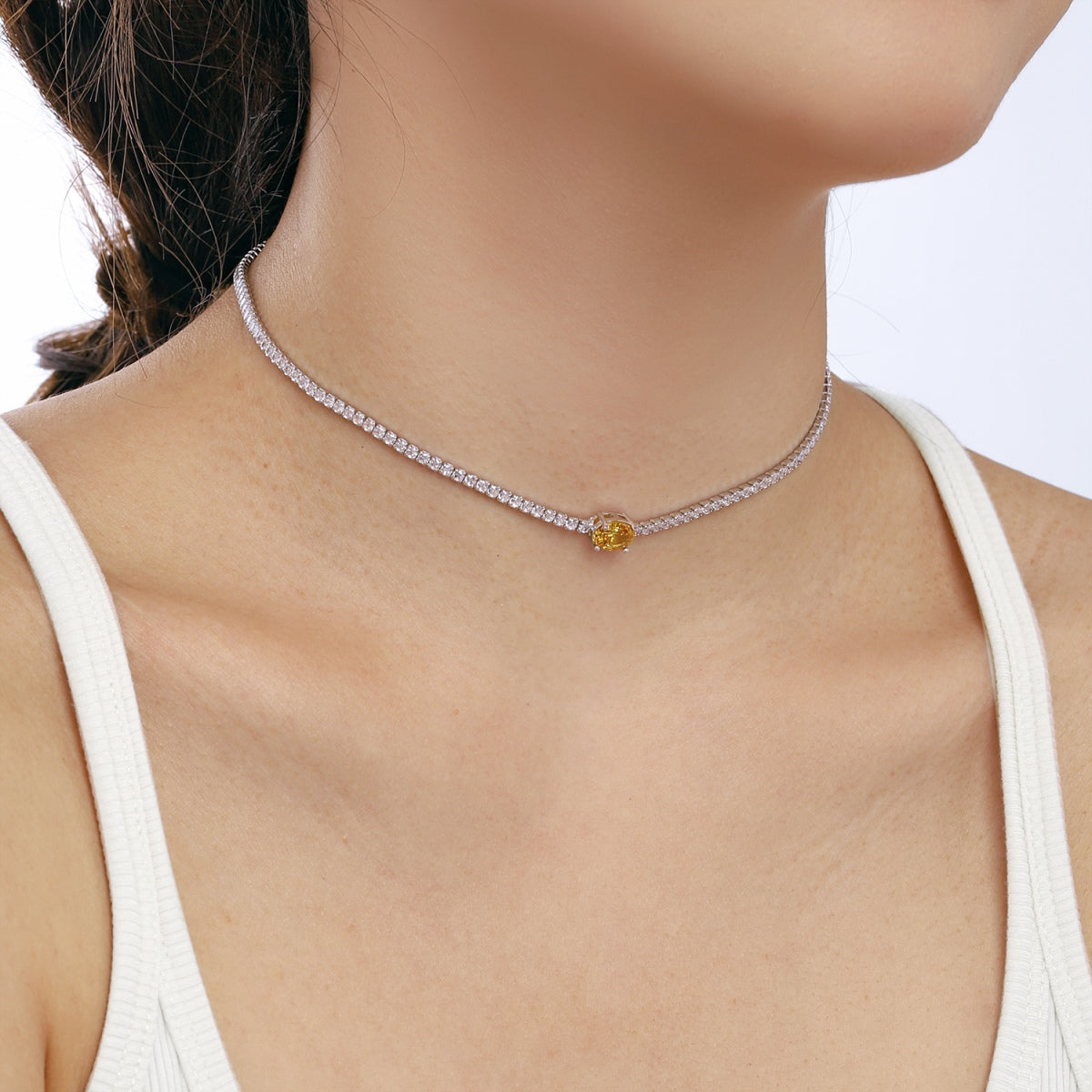 Angela Jewelry]1.0 Carat Shining Oval Cut Necklace
