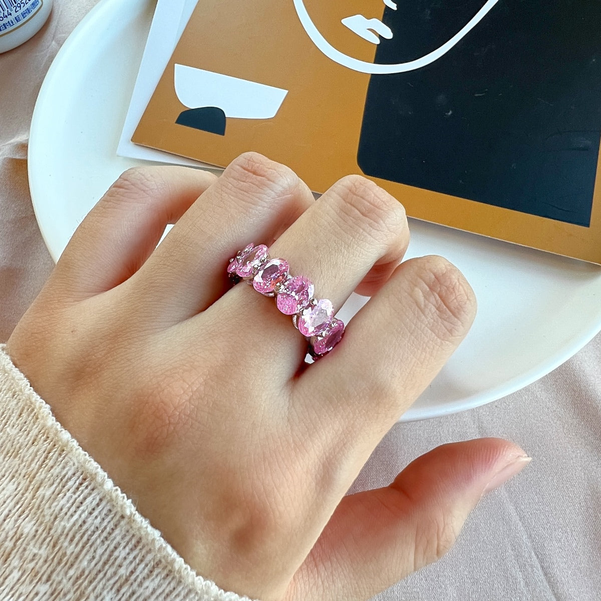 Angela Jewelry]Dainty Elongated Cushion Cut Tennis Ring