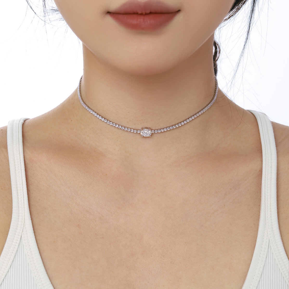 Angela Jewelry]1.0 Carat Shining Oval Cut Necklace