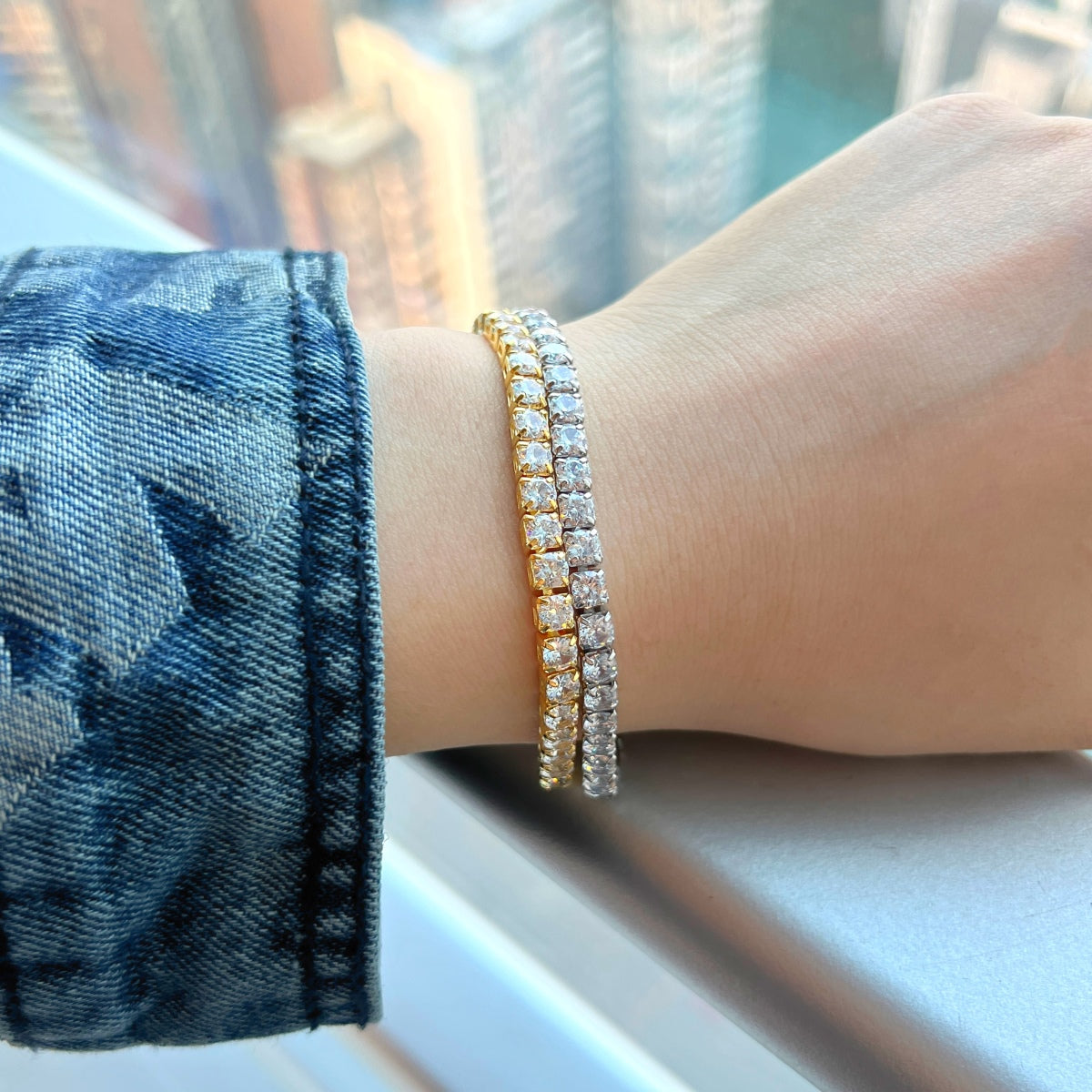 Angela Jewelry]Sparkling Radiant Princess Cut Tennis Bracelet