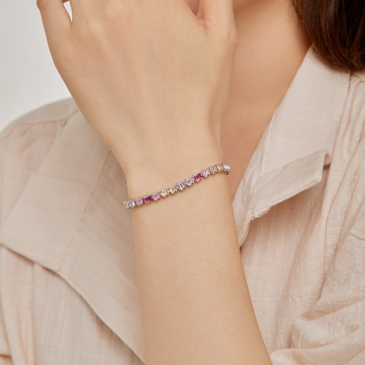 Angela Jewelry]Delicate Colorful Emerald Cut Party Bracelet