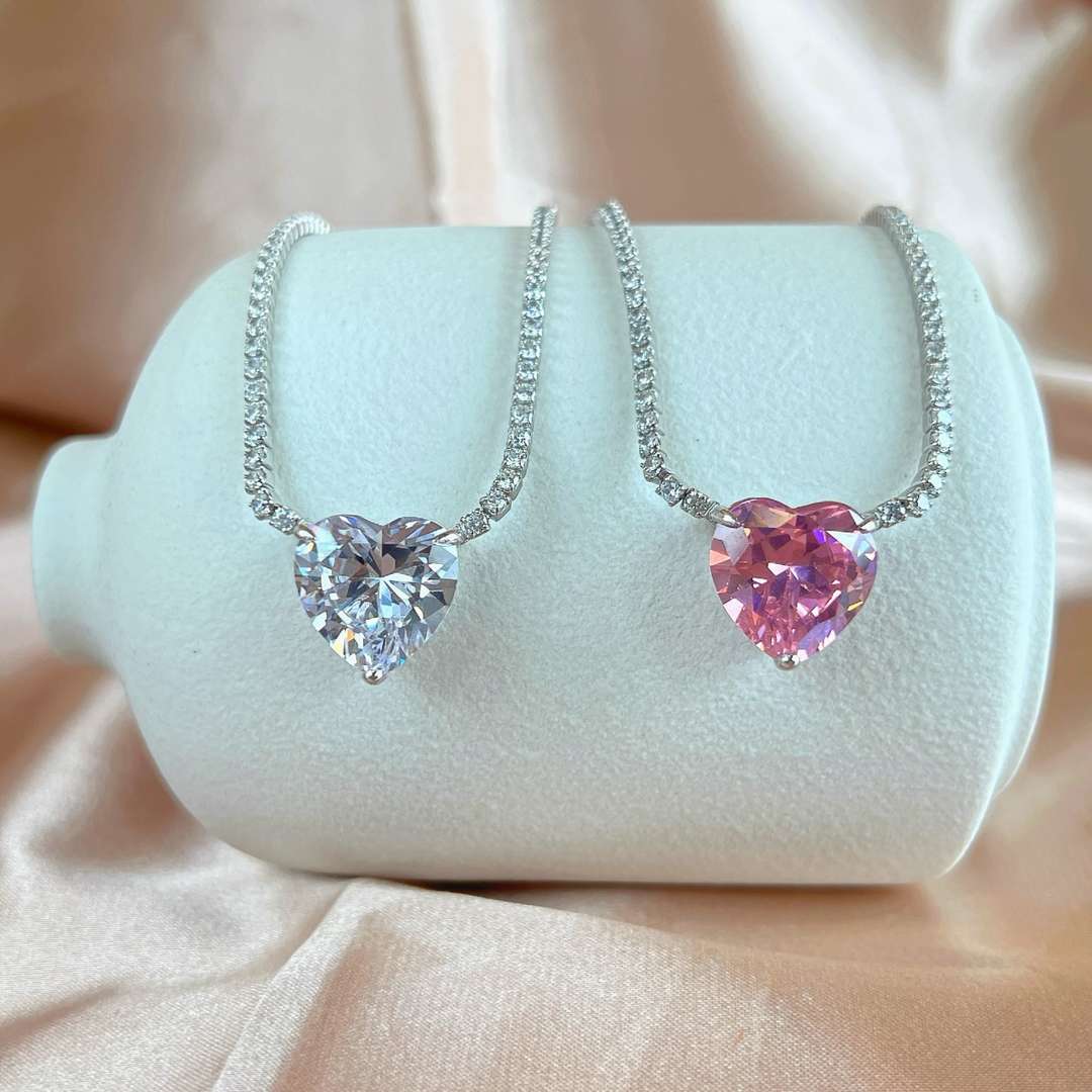 Angela Jewelry]8.0 Carat Versatile Colorful Sweet Heart-Shaped Tennis Necklace