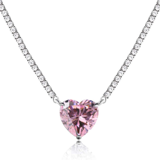 Angela Jewelry]8.0 Carat Versatile Colorful Sweet Heart-Shaped Tennis Necklace