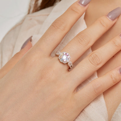 Angela Jewelry]Delicate Colorful Round Cut Flower Shape Wedding Ring