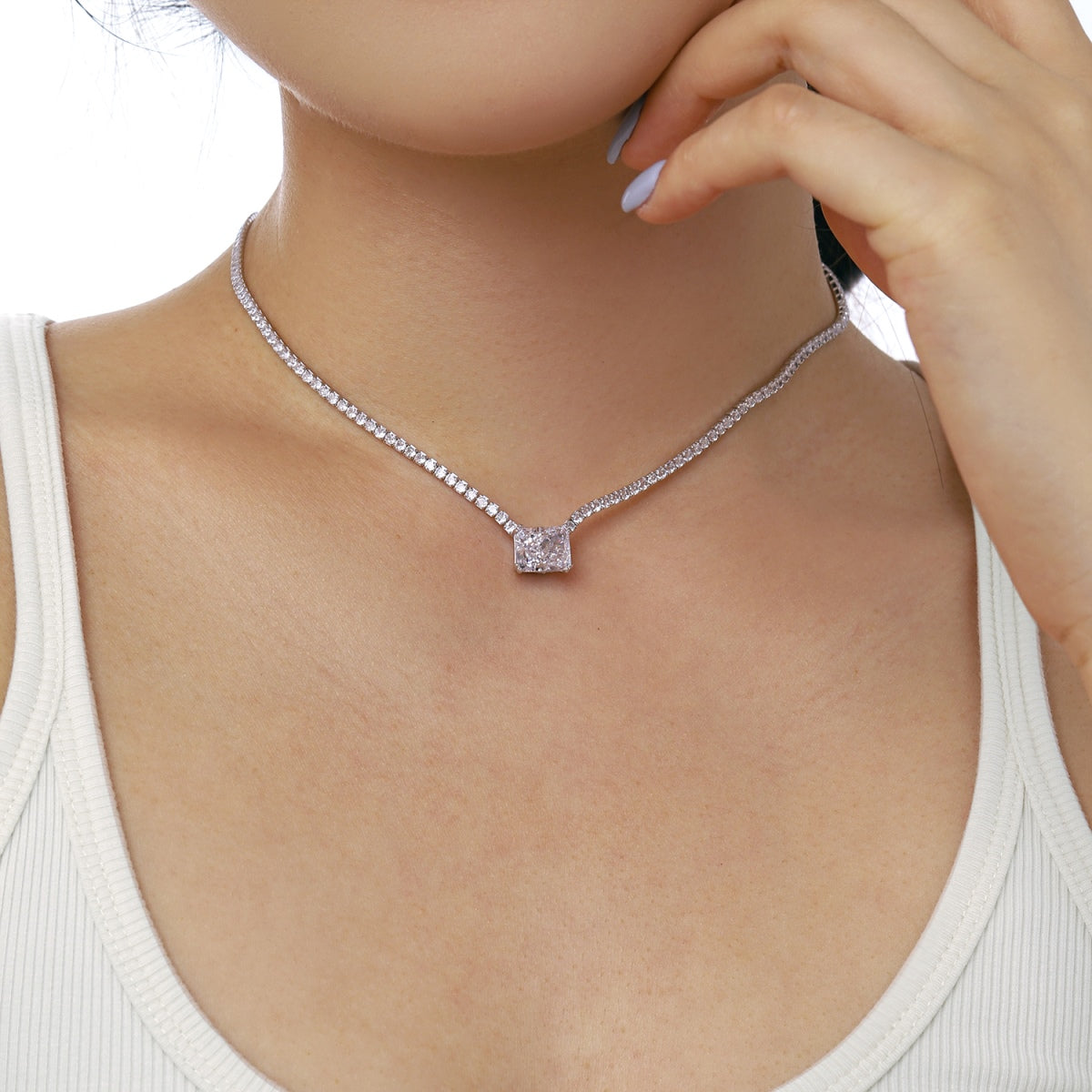 Angela Jewelry]4.0 Carat Elegant Radiant Cut Necklace