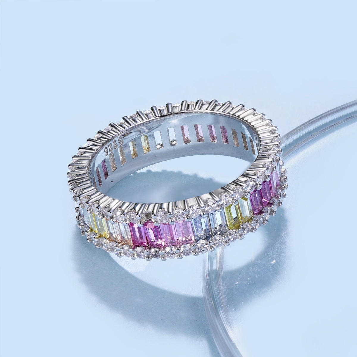 Angela Jewelry]Dainty Kaleidoscopic Emerald Cut Daily Ring