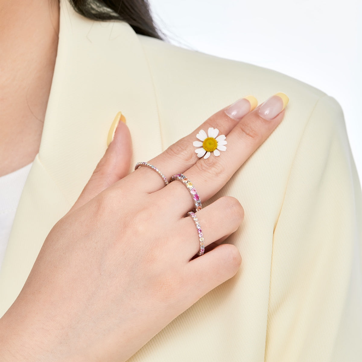 Angela Jewelry]Dazzling Lustrous Round Cut Tennis Ring