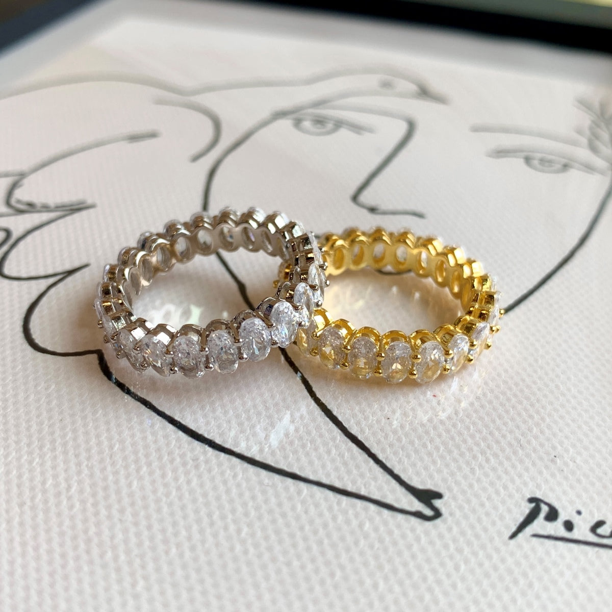 Angela Jewelry]Ornate Oval Cut Tennis Ring