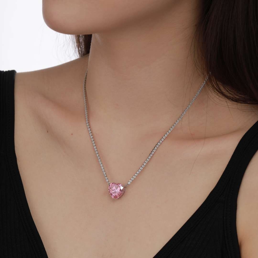 Angela Jewelry]8.0 Carat Versatile Colorful Sweet Heart-Shaped Tennis Necklace