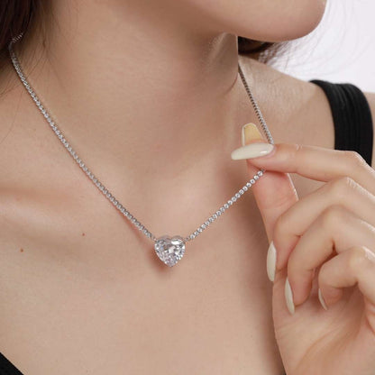 Angela Jewelry]8.0 Carat Versatile Colorful Sweet Heart-Shaped Tennis Necklace