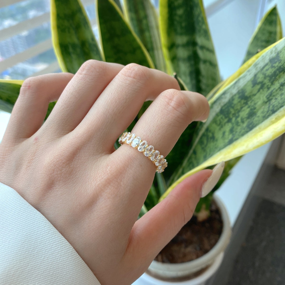 Angela Jewelry]Ornate Oval Cut Tennis Ring
