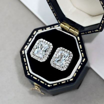 Angela Jewelry]1.0 Carat Luxurious Dainty Emerald Cut Daily Earrings