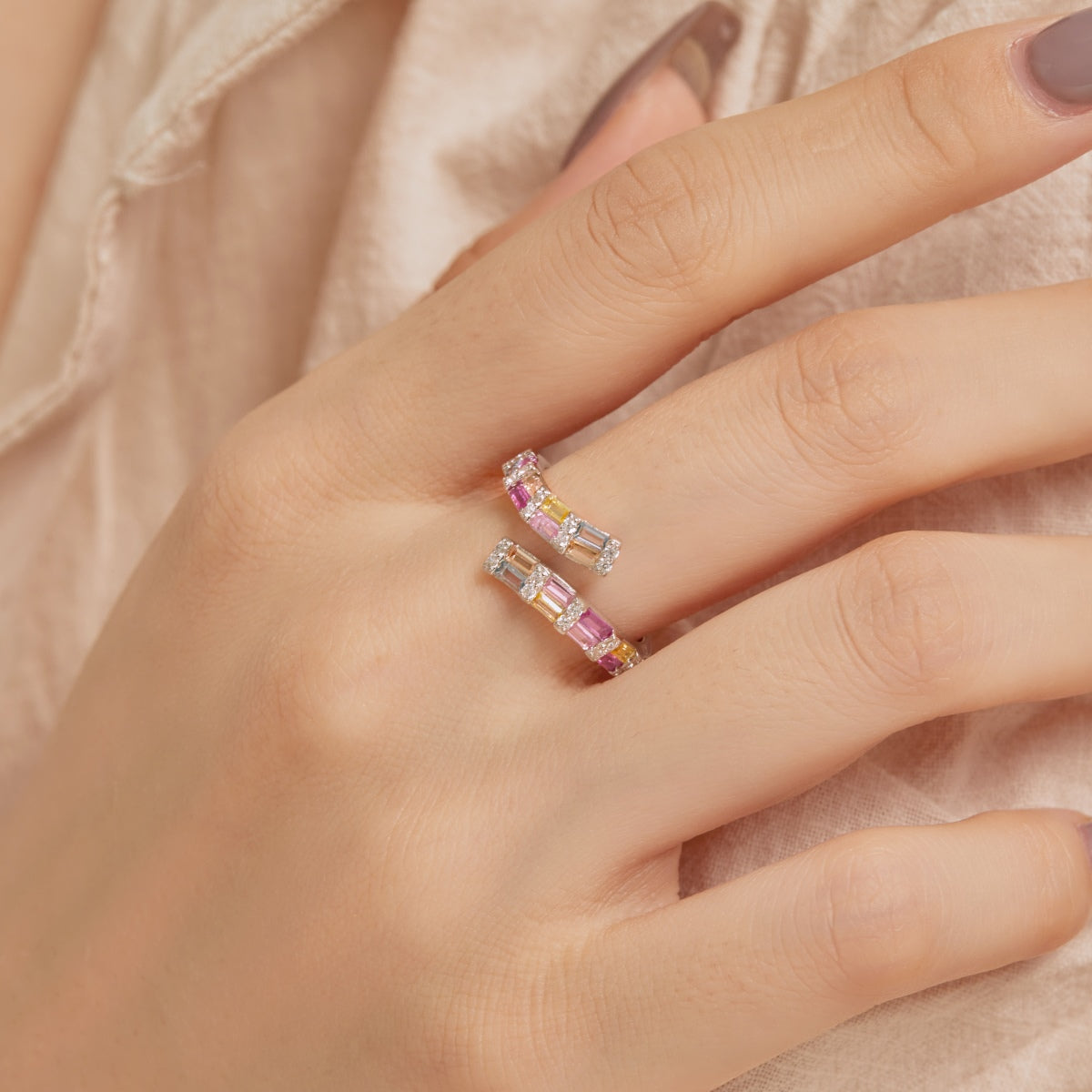 Angela Jewelry]Charming Colorful Radiant Cut Adjustable Daily Ring