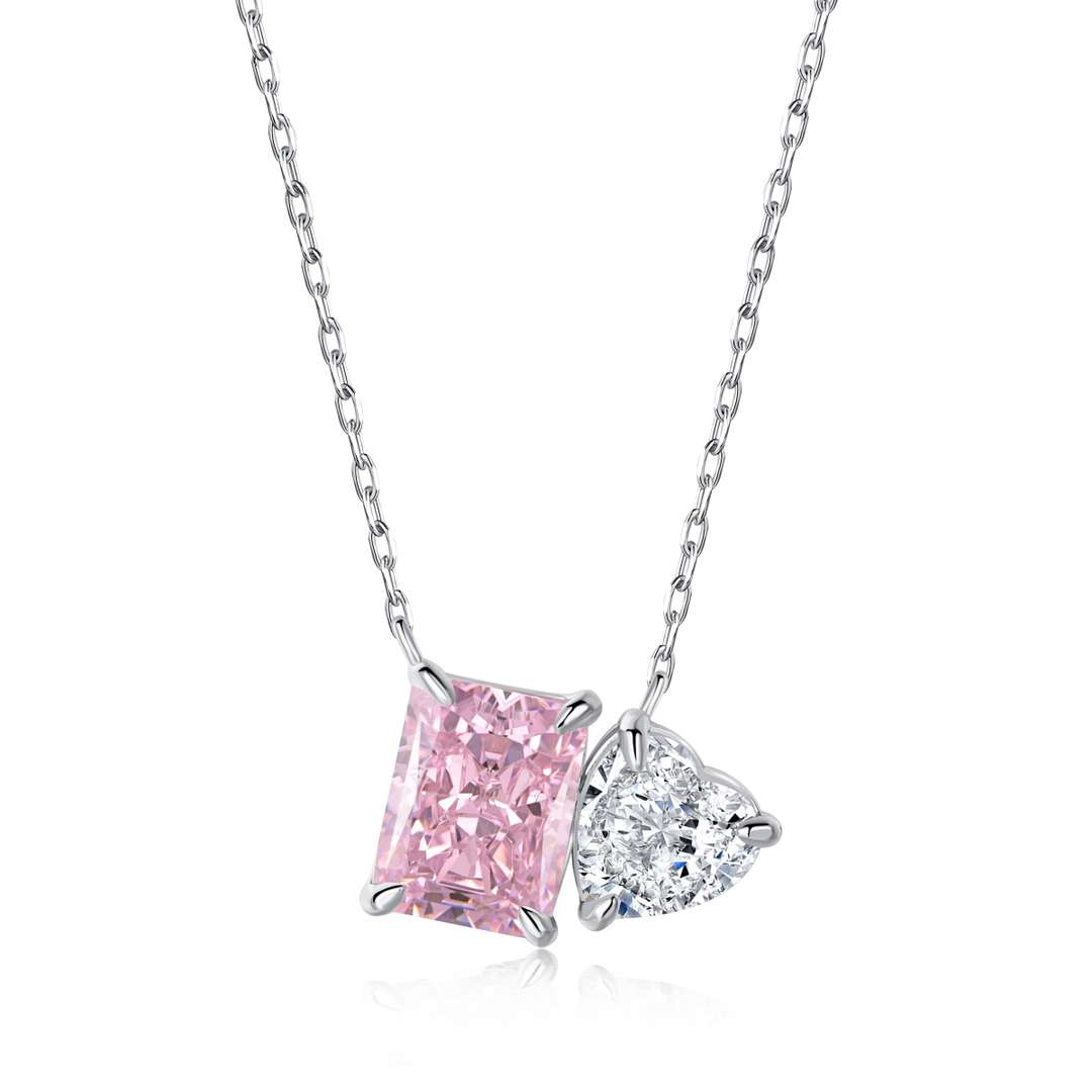 Angela Jewelry]Dazzling Square & Heart Shape Necklace
