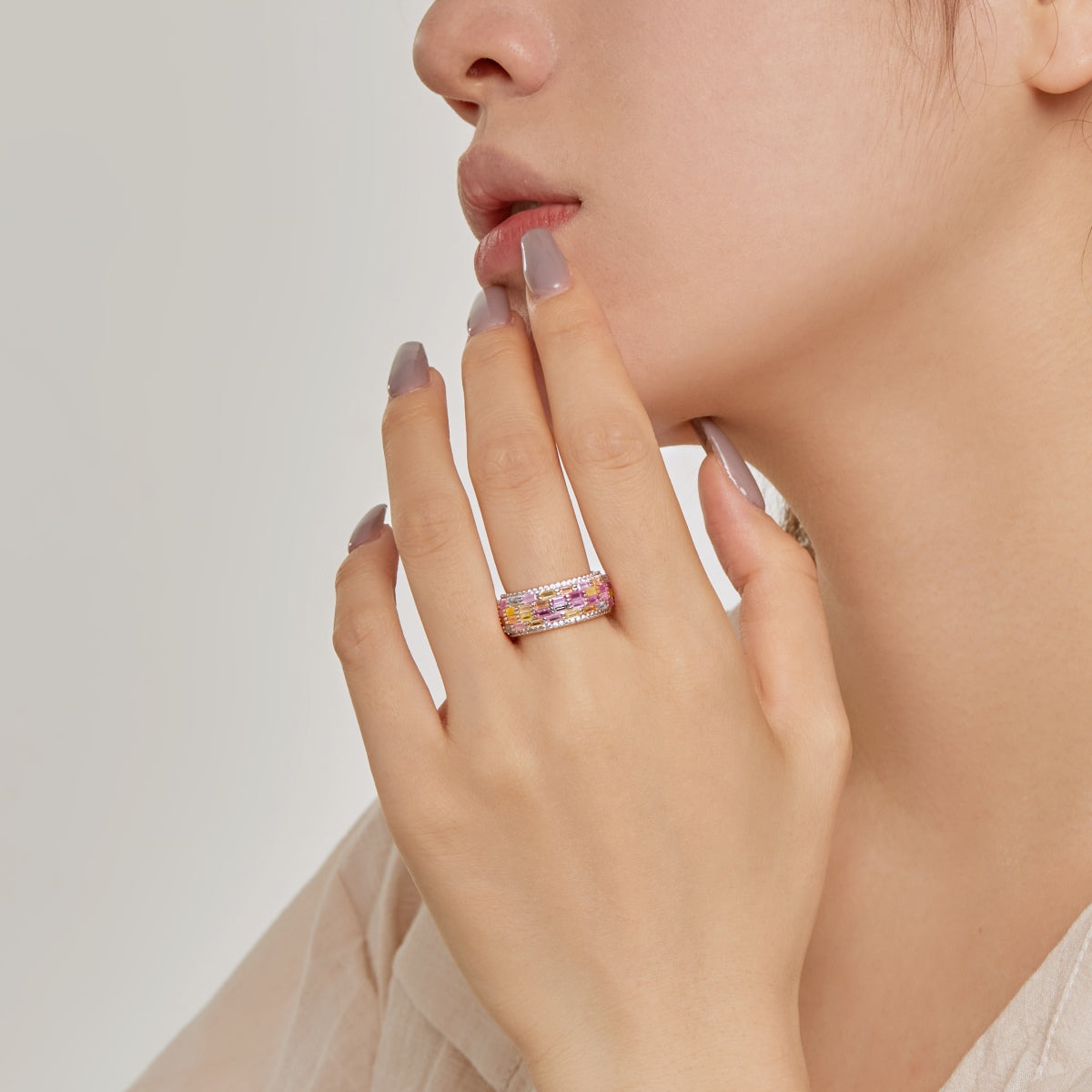 Angela Jewelry]Radiant Colorful Radiant Cut Daily Ring