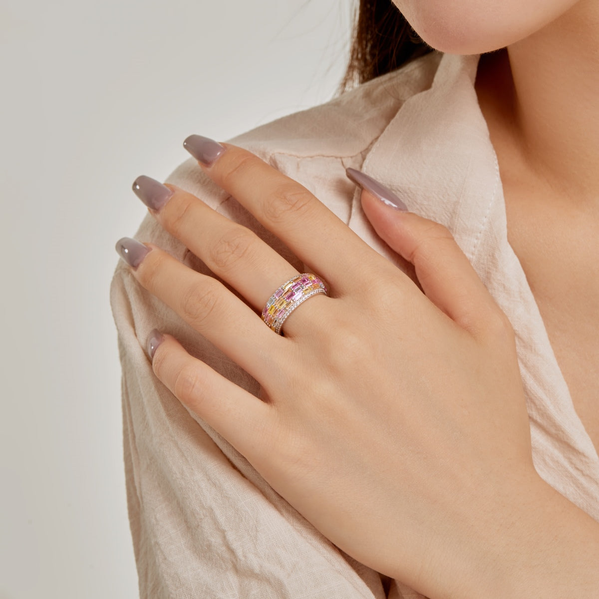 Angela Jewelry]Radiant Colorful Radiant Cut Daily Ring
