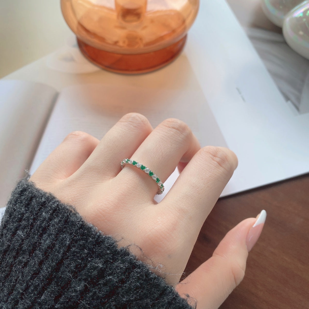 Angela Jewelry]Exquisite Colorful Round Cut Tennis Ring