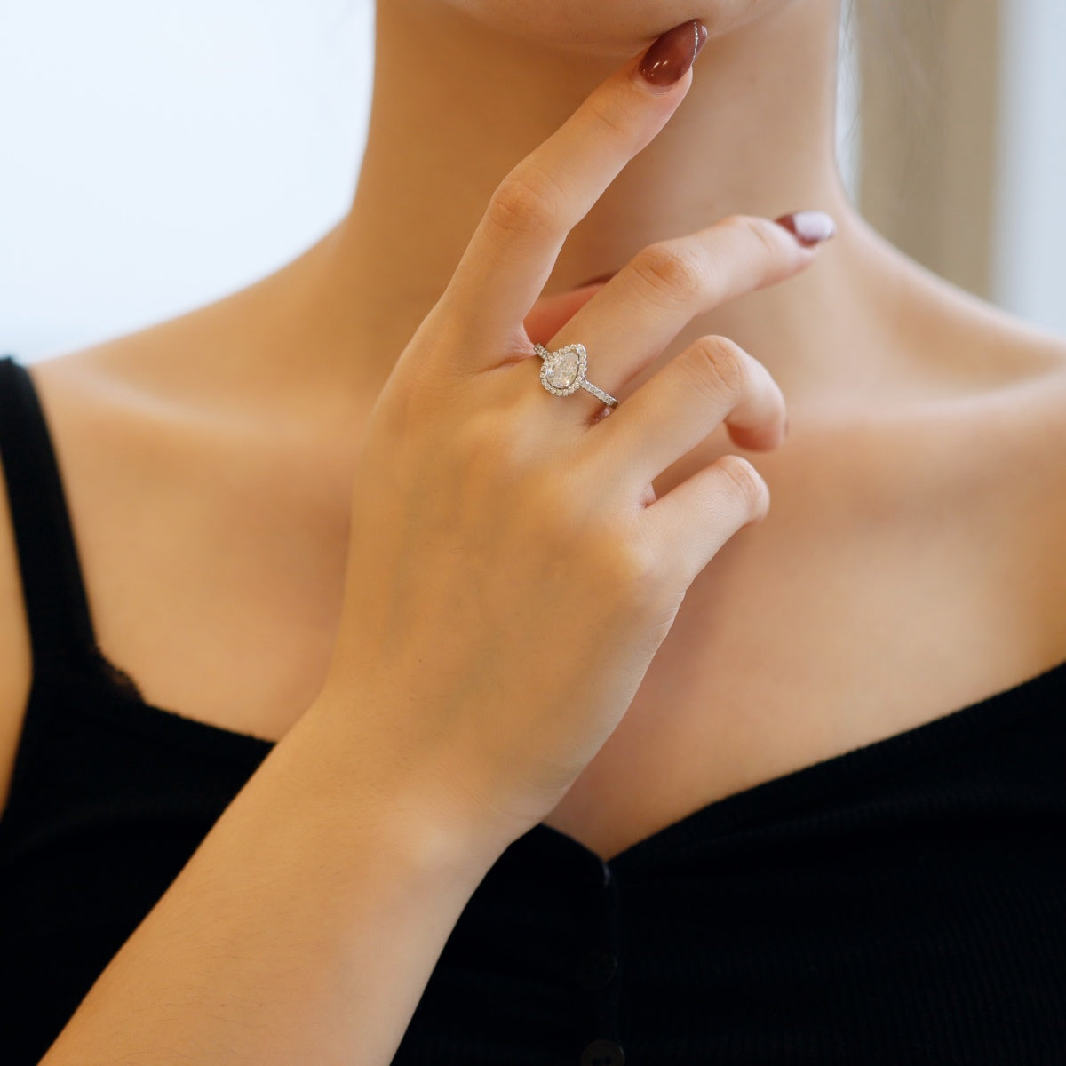 Angela Jewelry]1.0 Carat Luxurious Resplendent Water Drop Shape Wedding Ring