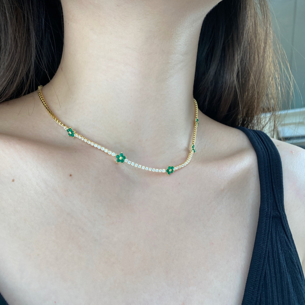 Angela Jewelry]Luxurious Colorful Flower Tennis Necklace
