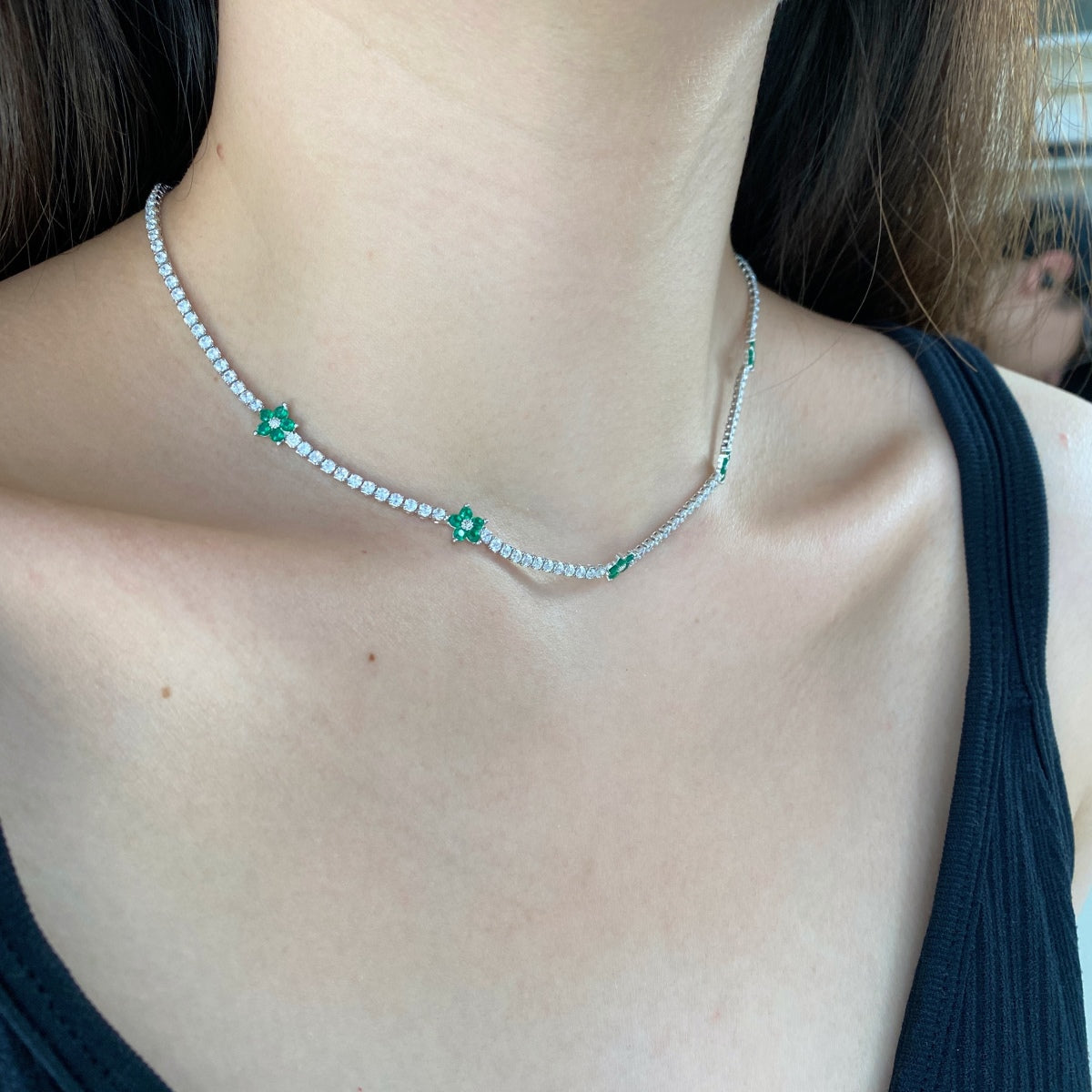 Angela Jewelry]Luxurious Colorful Flower Tennis Necklace