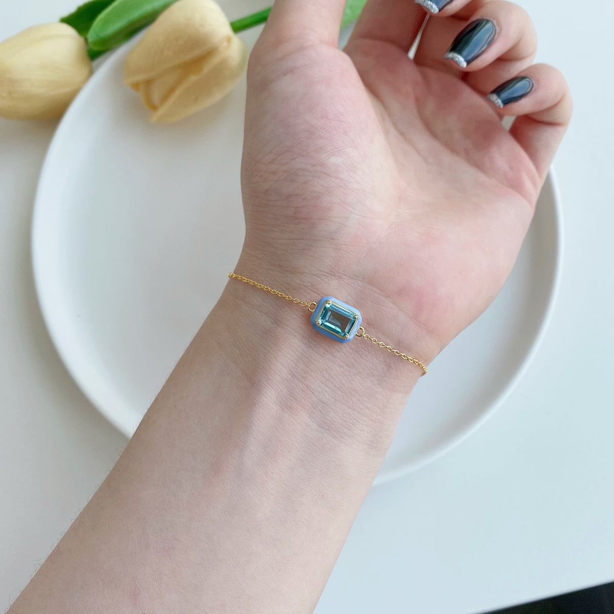 Angela Jewelry]2.0 Carat Sparkling Colorful Emerald Cut Daily Bracelet