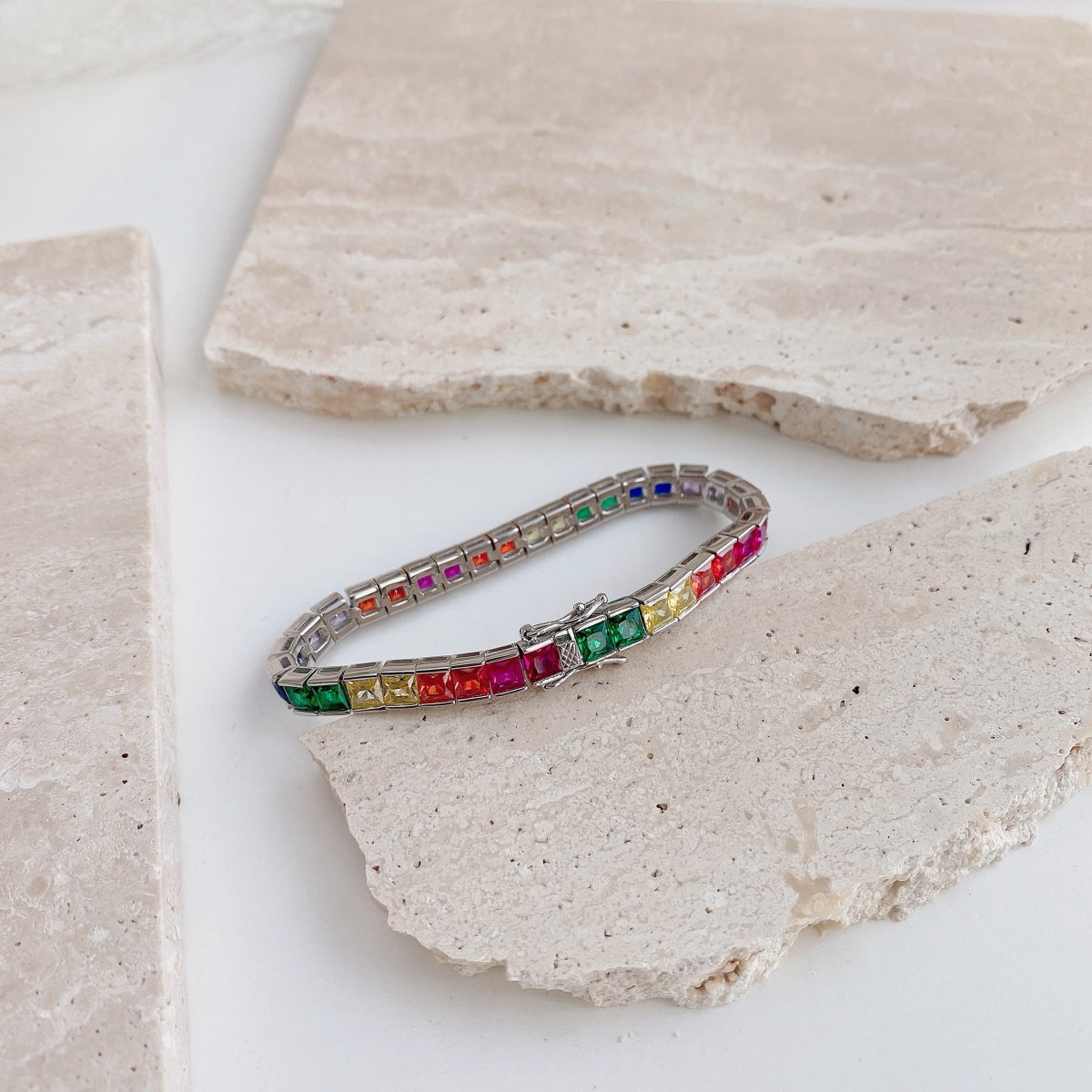 Angela Jewelry]Radiant Colorful Princess Cut Tennis Bracelet