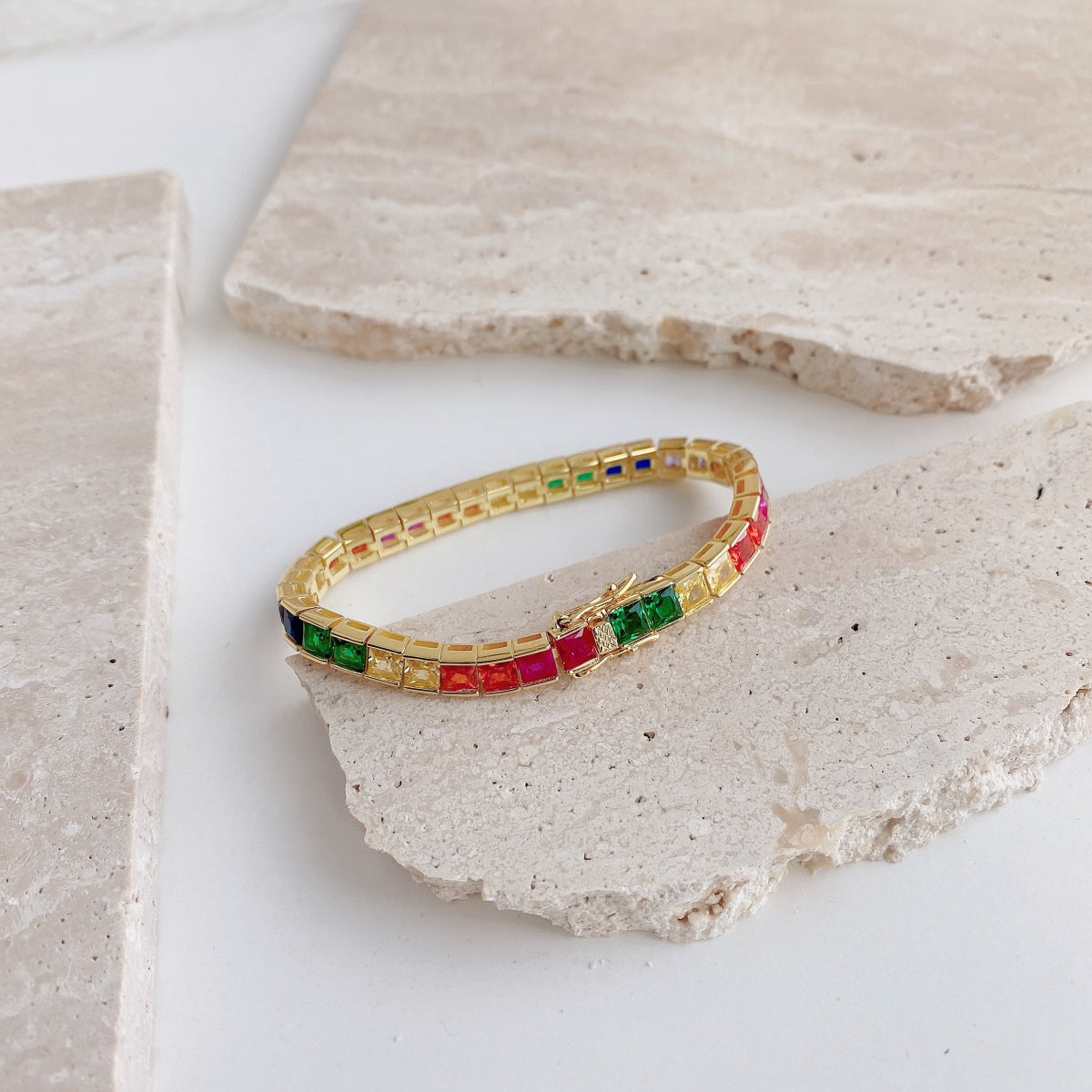 Angela Jewelry]Radiant Colorful Princess Cut Tennis Bracelet
