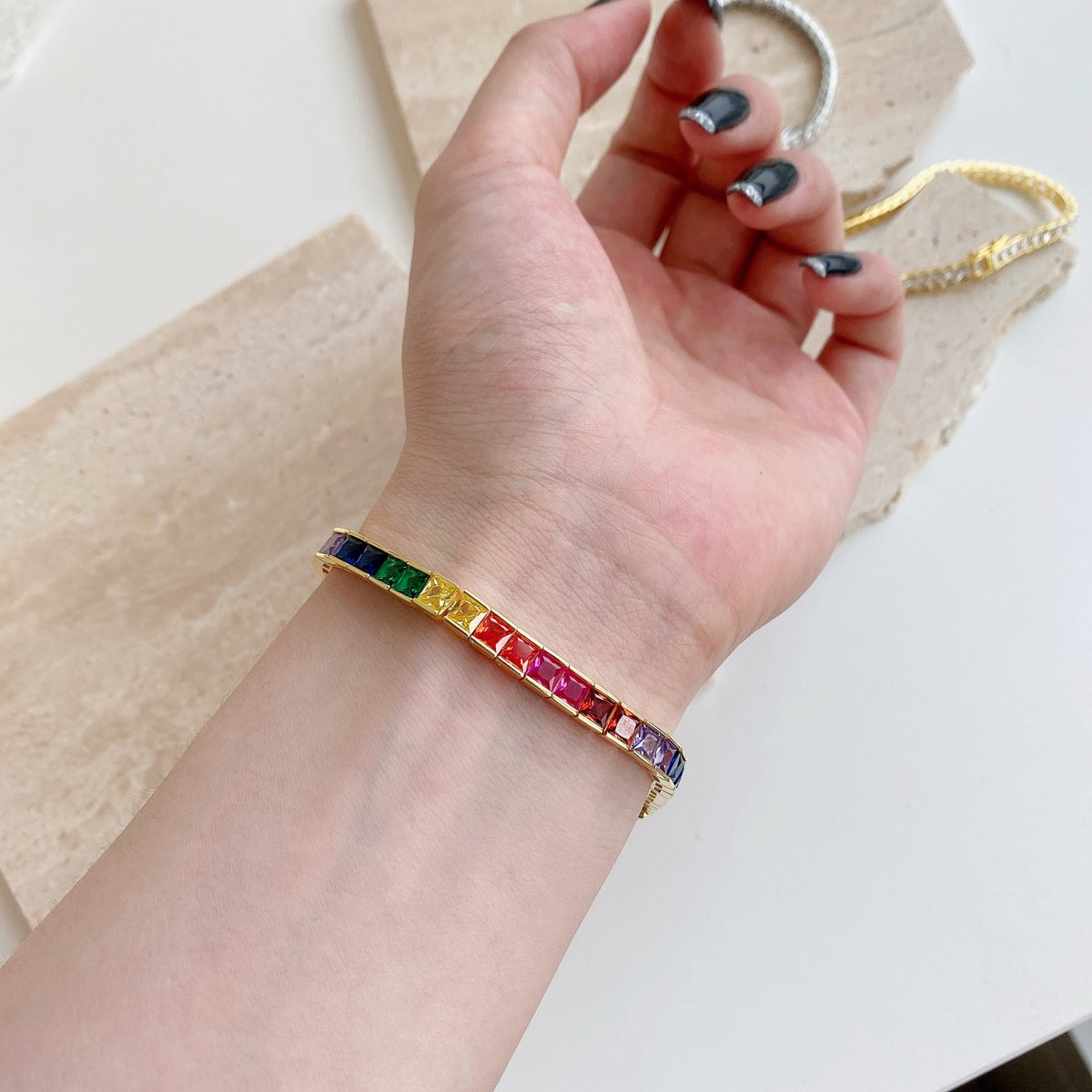 Angela Jewelry]Radiant Colorful Princess Cut Tennis Bracelet