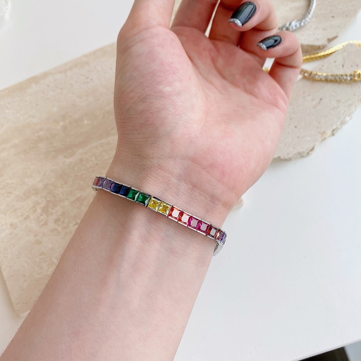 Angela Jewelry]Radiant Colorful Princess Cut Tennis Bracelet