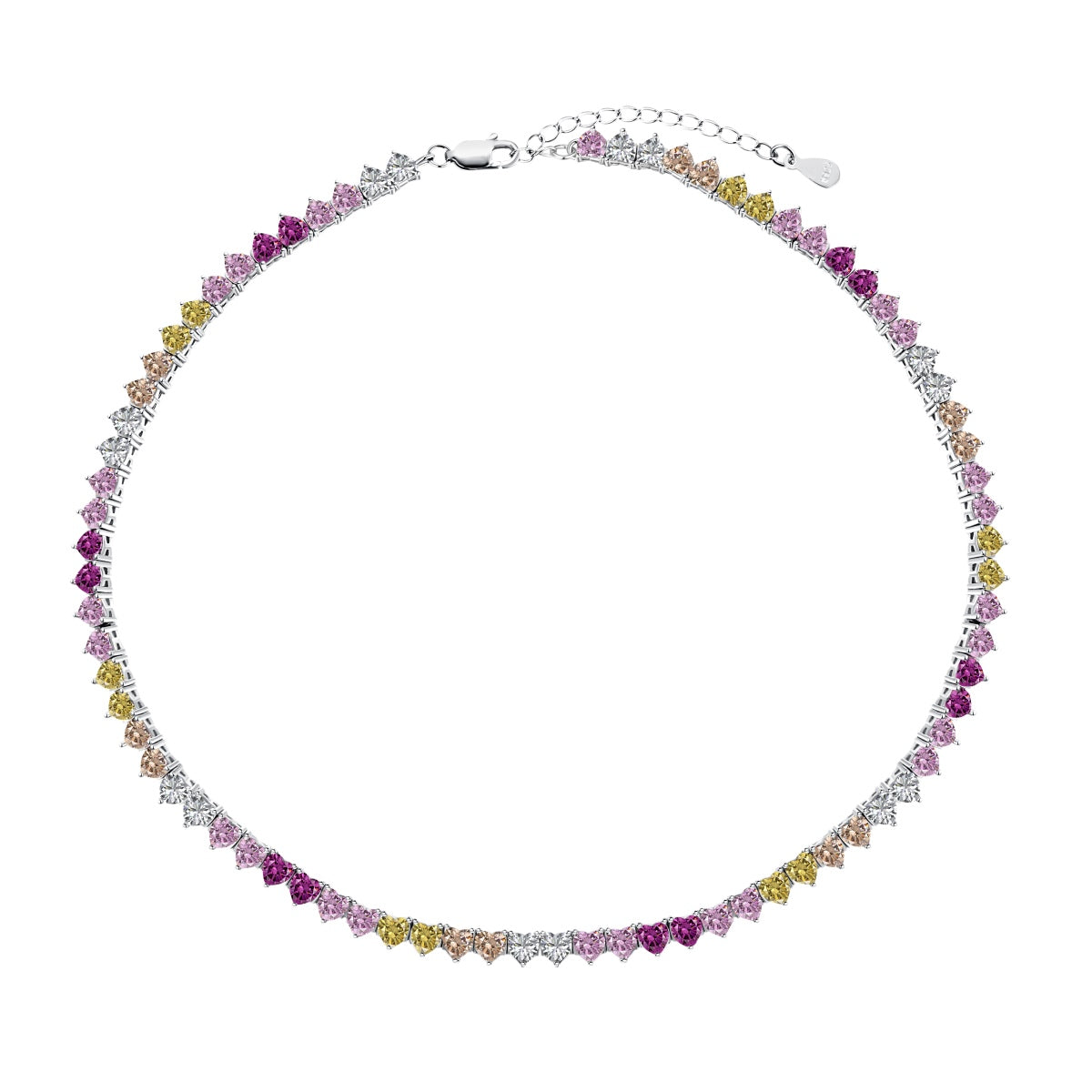 Angela Jewelry]Sparkling Colorful Full Heart Tennis Necklace