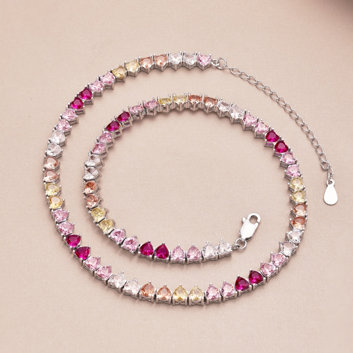 Angela Jewelry]Sparkling Colorful Full Heart Tennis Necklace