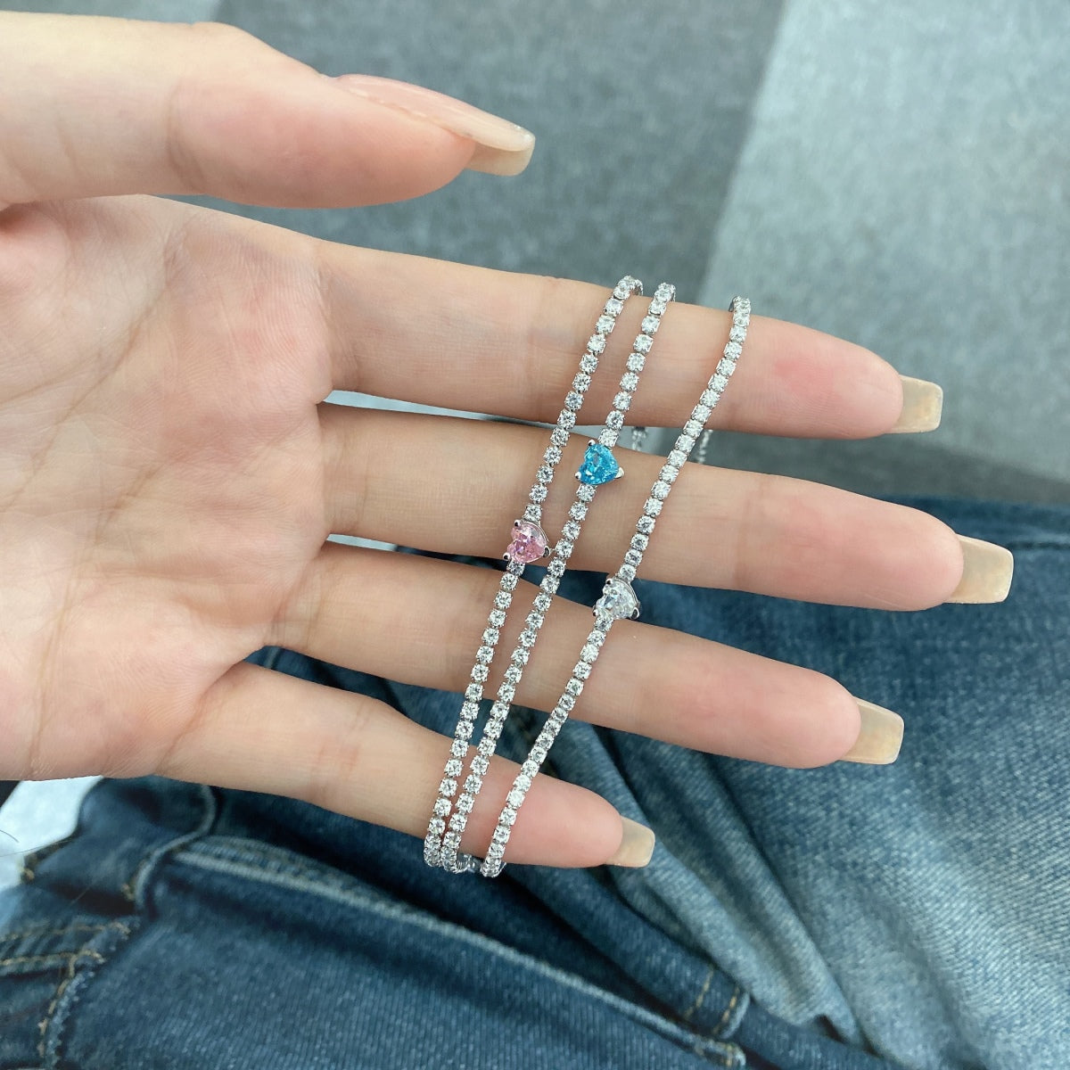 Angela Jewelry]0.5 Carat Elegant Romantic Heart Shape Lover Bracelet