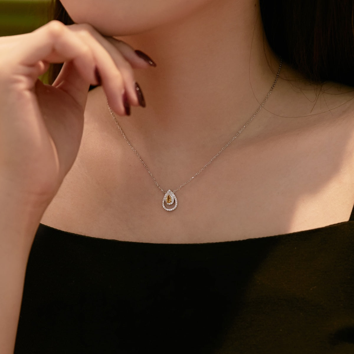 Angela Jewelry]Sparkling Pear Cut Necklace