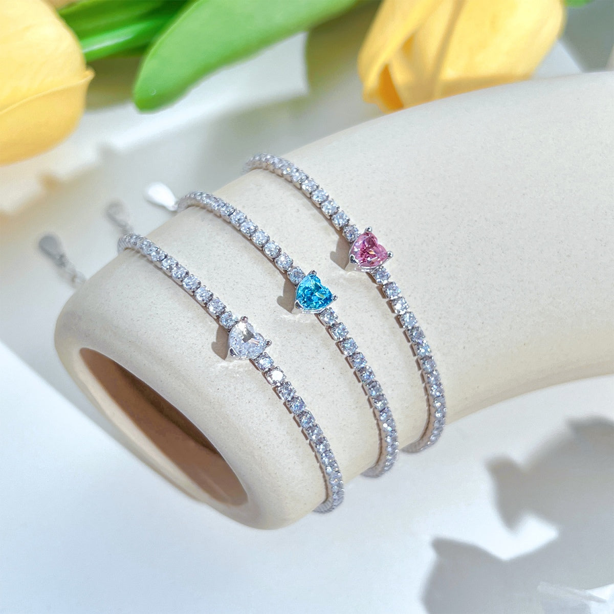 Angela Jewelry]0.5 Carat Elegant Romantic Heart Shape Lover Bracelet