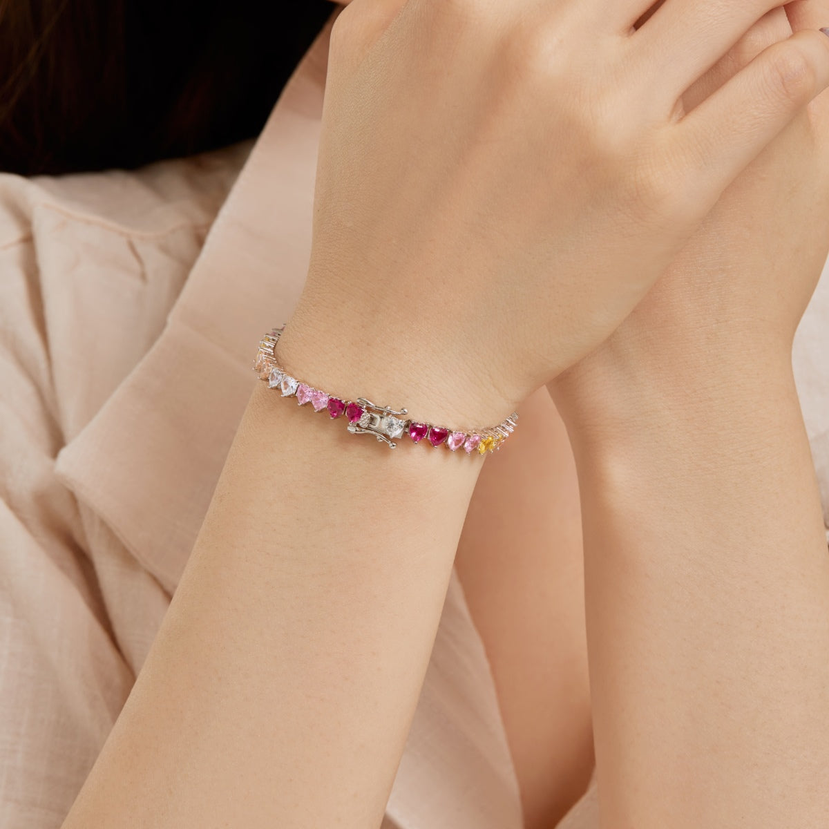 Angela Jewelry]Luxurious Colorful Romantic Heart Shape Lover Bracelet