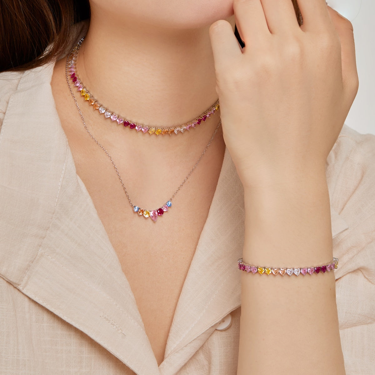 Angela Jewelry]Luxurious Colorful Romantic Heart Shape Lover Bracelet