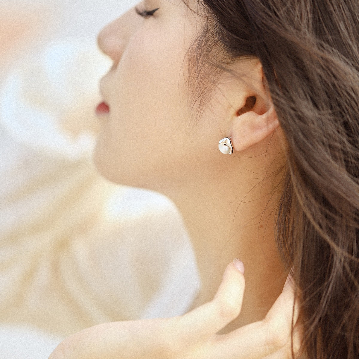 Angela Jewelry]Dainty Bread Pearl Earrings